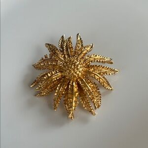Coro Vintage Gold Tone Metal Floral Brooch